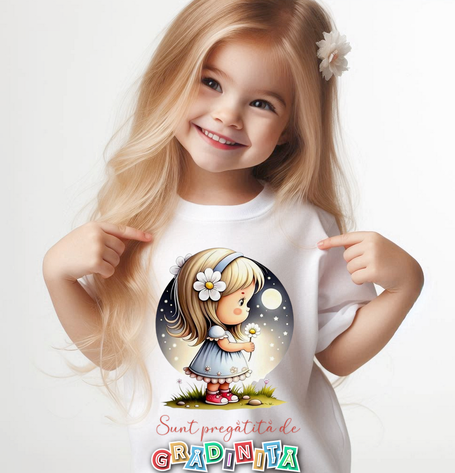Tricou alb Back to school prima zi de scoala din bumbac