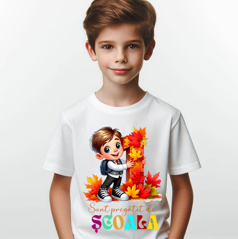 Tricou alb Back to school prima zi de scoala din bumbac