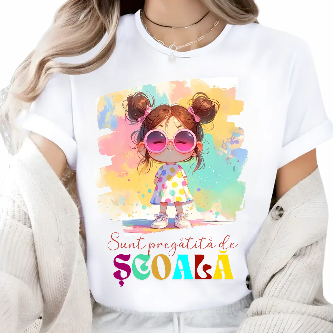 Tricou alb Back to school prima zi de scoala din bumbac