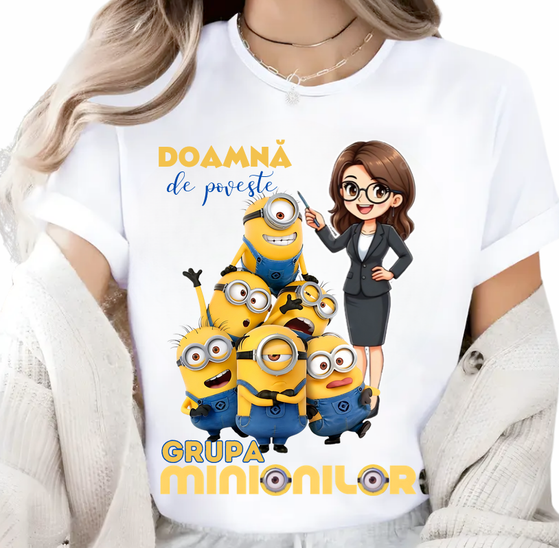 Tricou școlar bumbac tematica Minioni – cadou personalizat pentru profesori și elevi