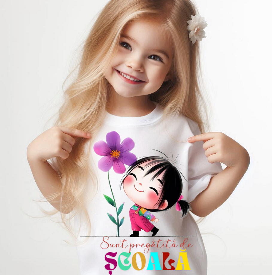 Tricou alb Back to school prima zi de scoala din bumbac