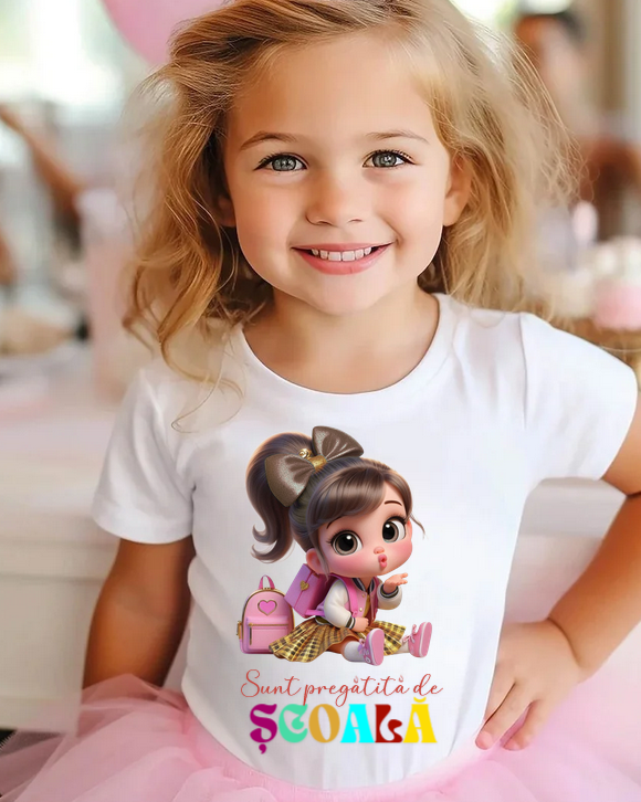 Tricou alb Back to school prima zi de scoala din bumbac