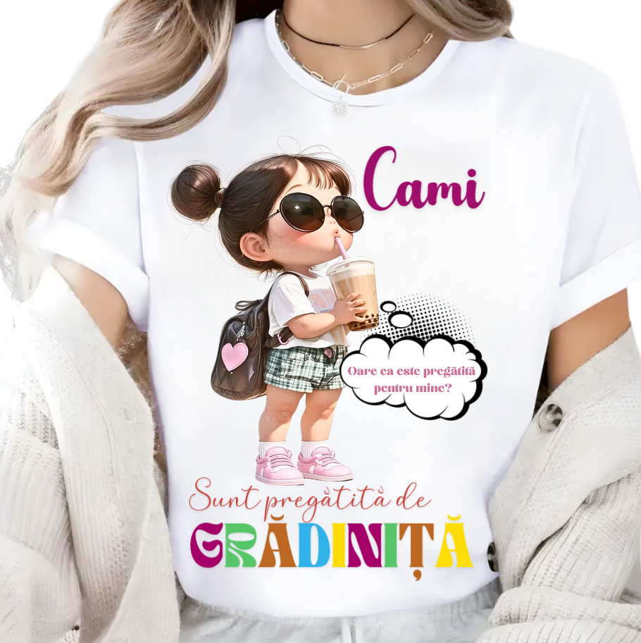 Tricou alb Back to school prima zi de scoala din bumbac