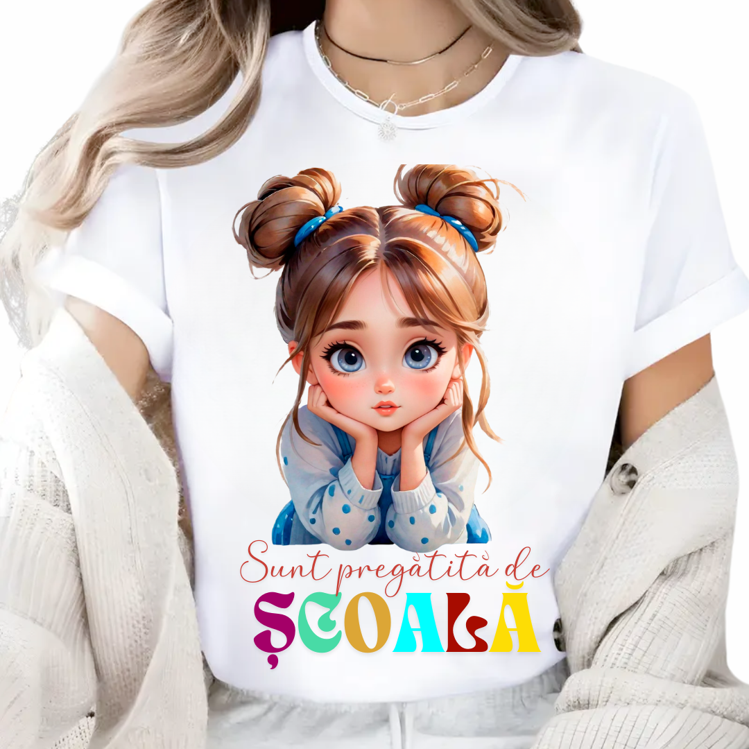 Tricou alb Back to school prima zi de scoala din bumbac