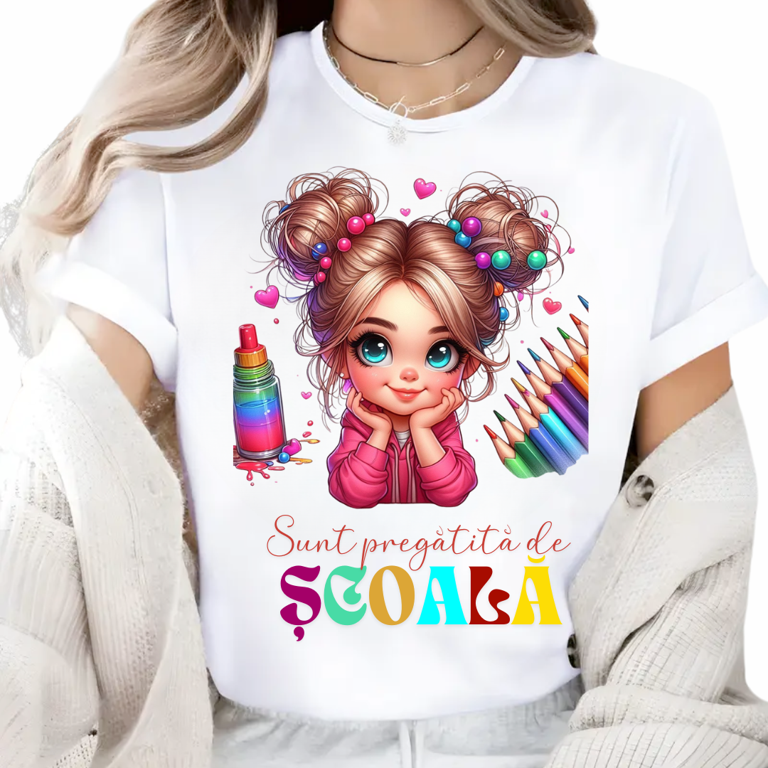 Tricou alb Back to school prima zi de scoala din bumbac