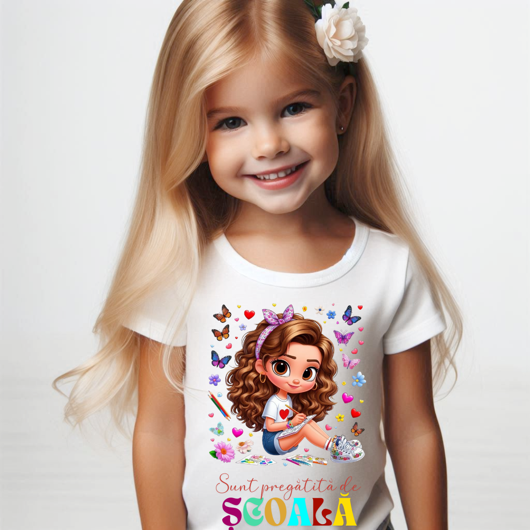 Tricou alb Back to school prima zi de scoala din bumbac