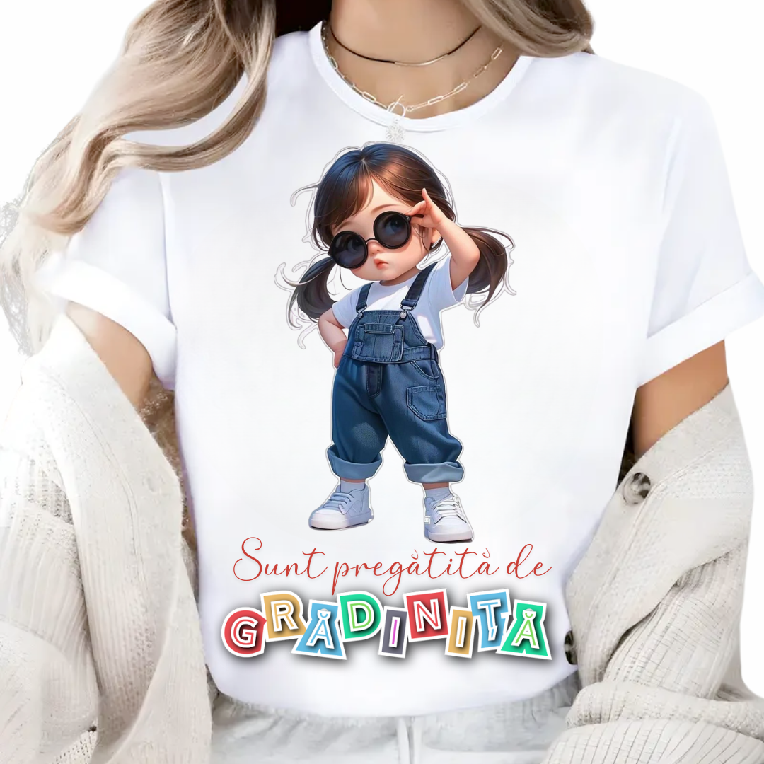 Tricou alb Back to school prima zi de scoala din bumbac