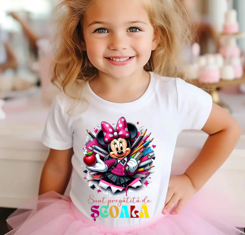 Tricou alb Back to school prima zi de scoala din bumbac