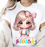 Tricou alb Back to school prima zi de scoala din bumbac