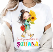 Tricou alb Back to school prima zi de scoala din bumbac