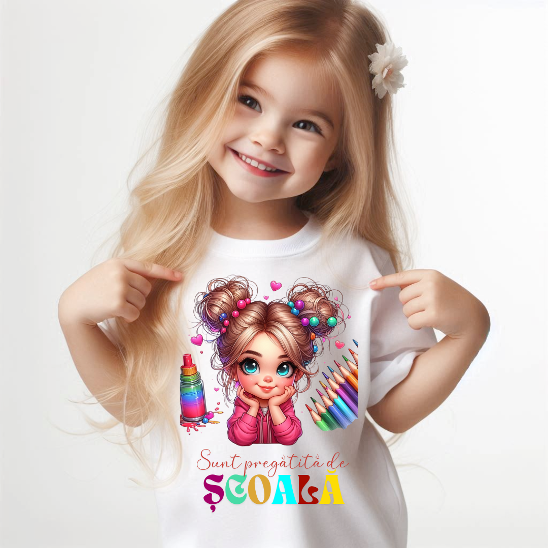 Tricou alb Back to school prima zi de scoala din bumbac
