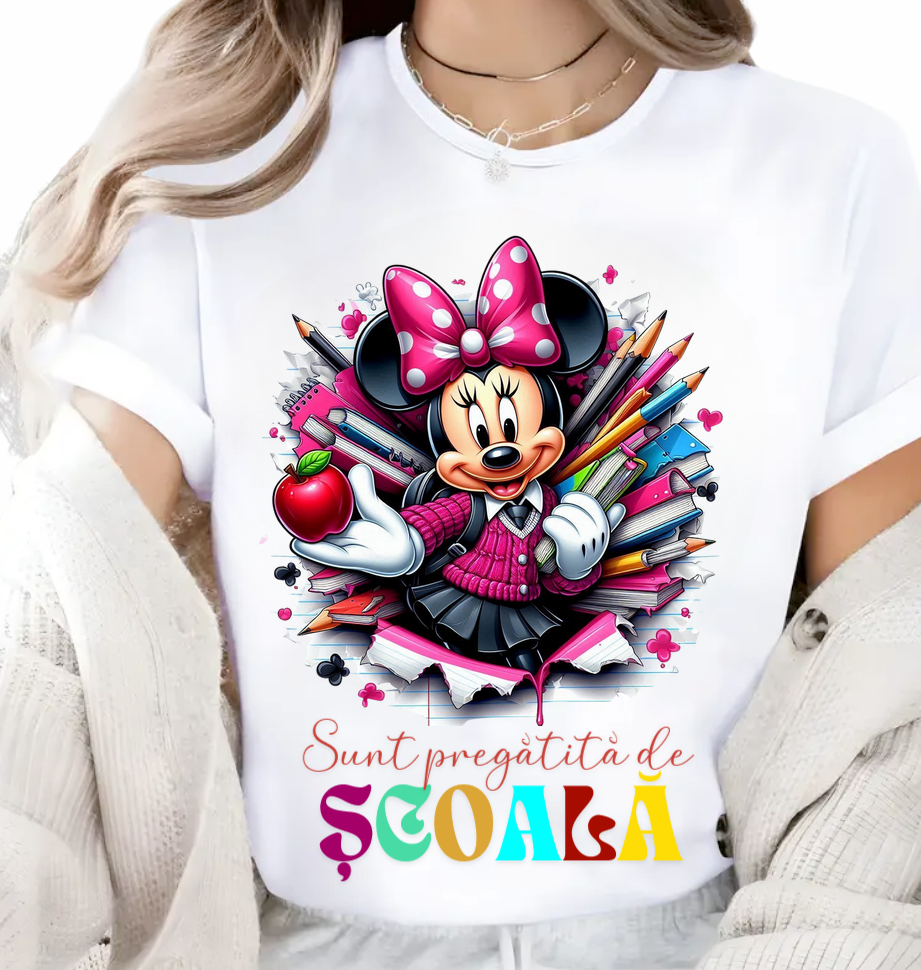 Tricou alb Back to school prima zi de scoala din bumbac
