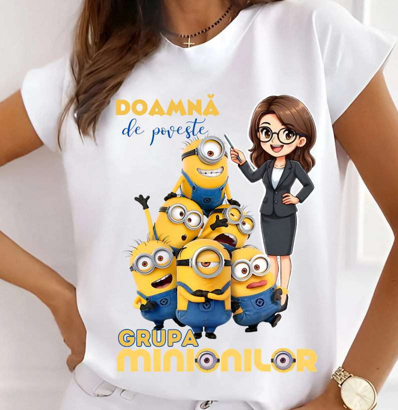 Tricou școlar bumbac tematica Minioni – cadou personalizat pentru profesori și elevi