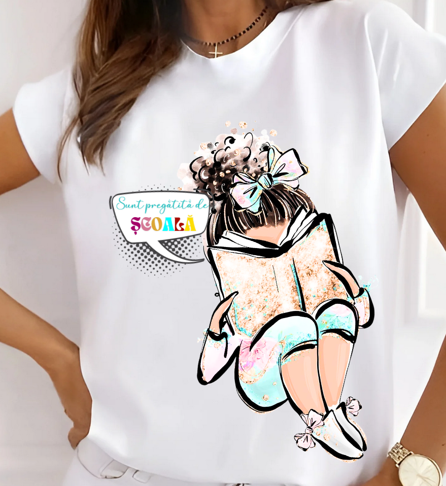 Tricou alb Back to school prima zi de scoala din bumbac
