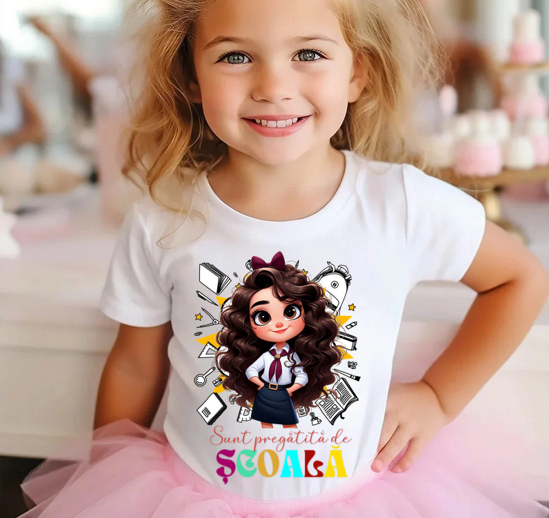Tricou alb Back to school prima zi de scoala din bumbac