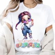 Tricou alb Back to school prima zi de scoala din bumbac