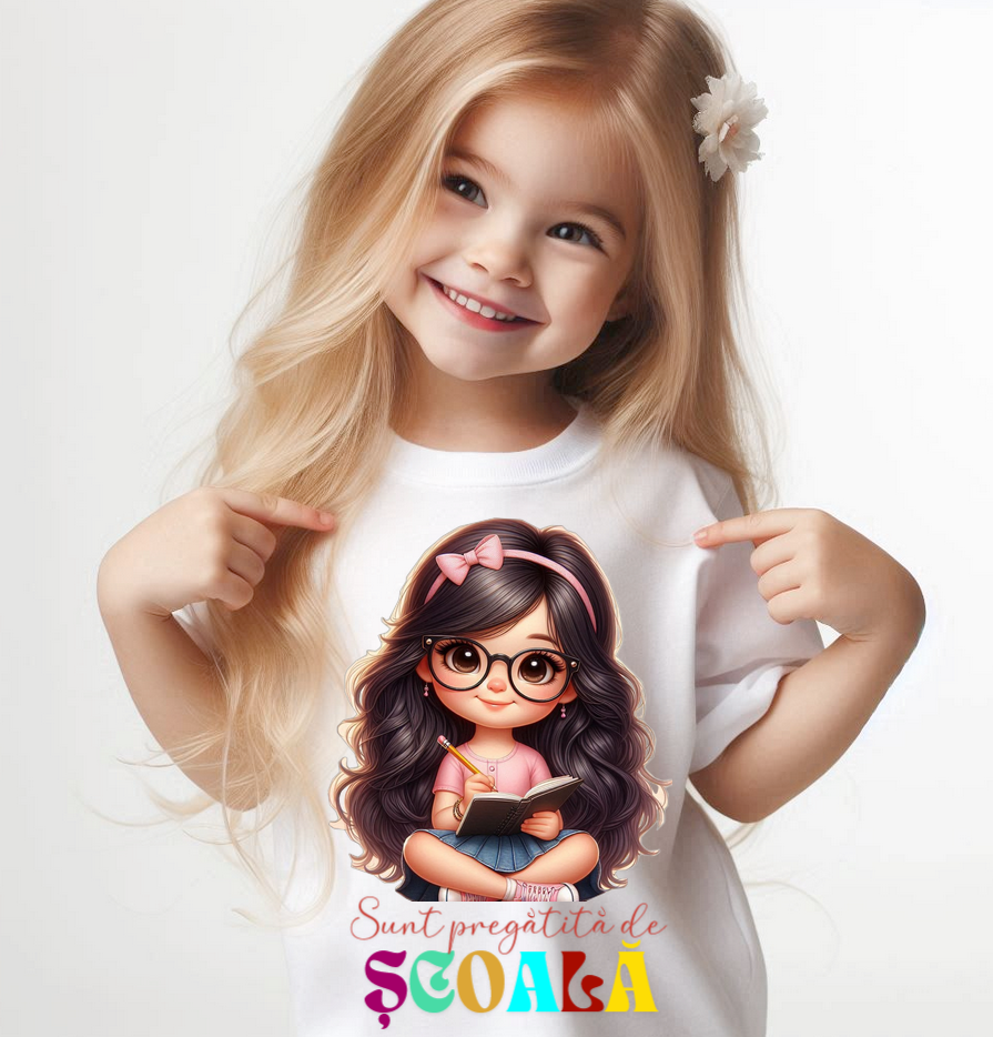 Tricou alb Back to school prima zi de scoala din bumbac