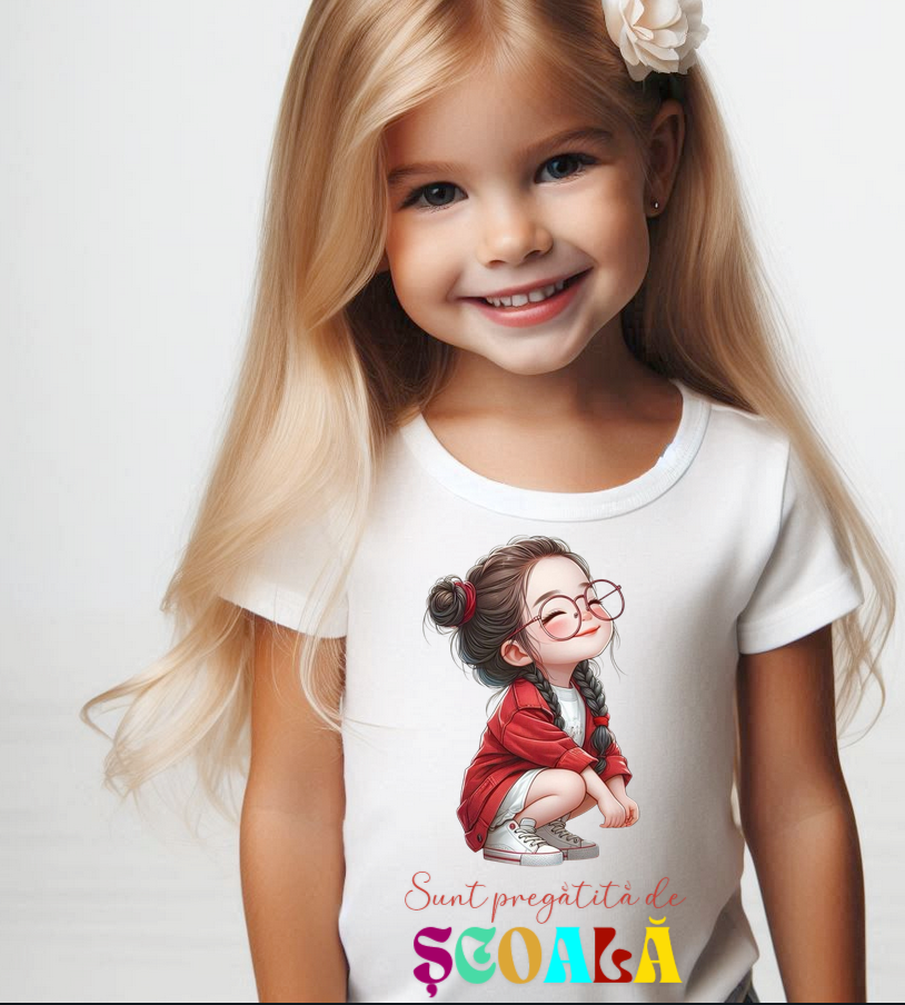 Tricou alb Back to school prima zi de scoala din bumbac