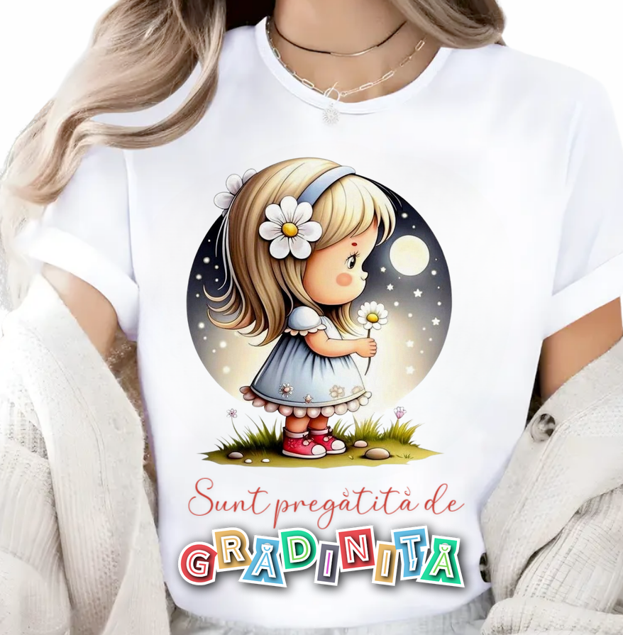 Tricou alb Back to school prima zi de scoala din bumbac