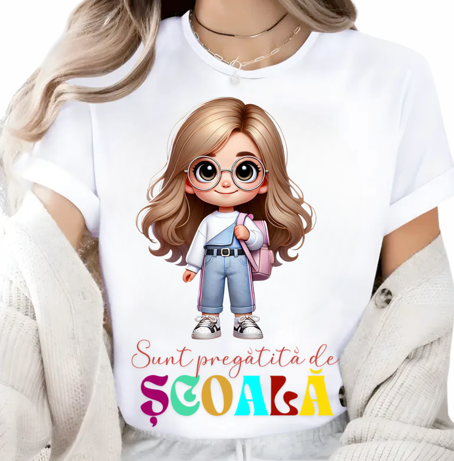Tricou alb Back to school prima zi de scoala din bumbac