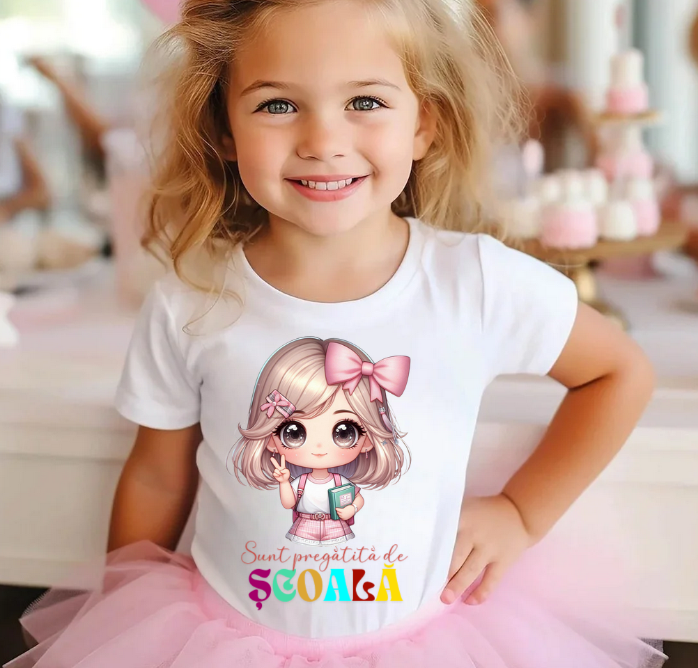 Tricou alb Back to school prima zi de scoala din bumbac