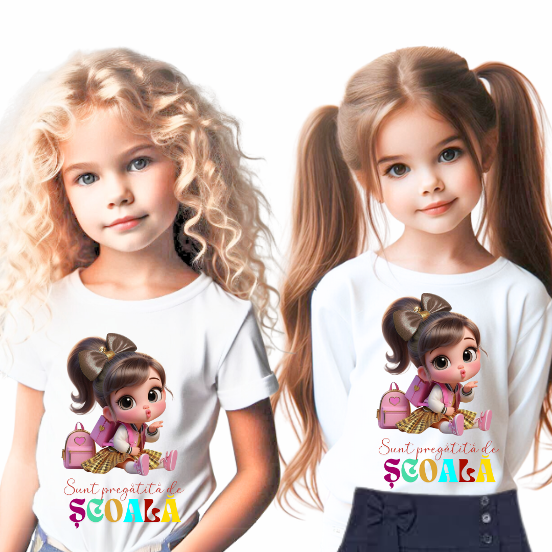 Tricou alb Back to school prima zi de scoala din bumbac