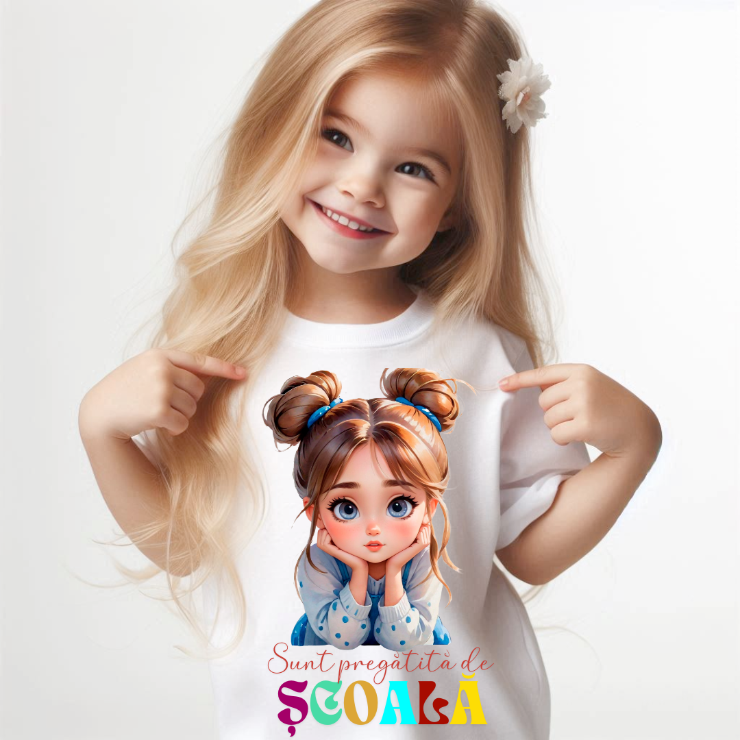 Tricou alb Back to school prima zi de scoala din bumbac