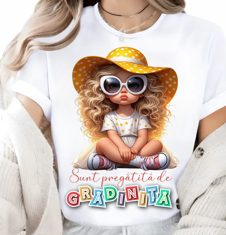 Tricou alb Back to school prima zi de scoala din bumbac