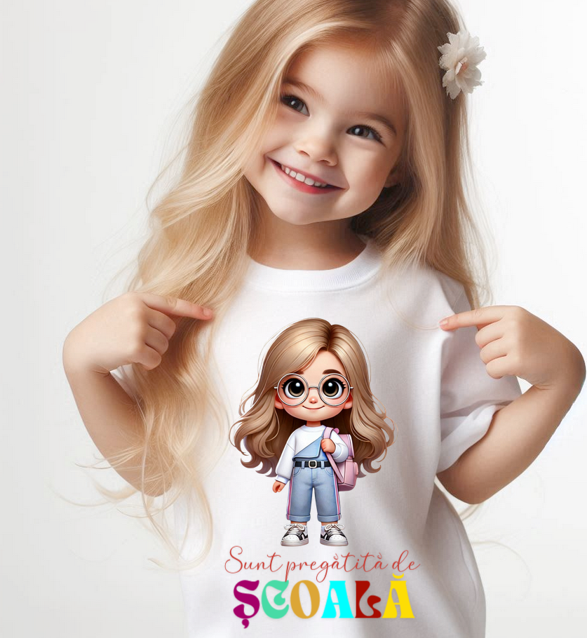 Tricou alb Back to school prima zi de scoala din bumbac