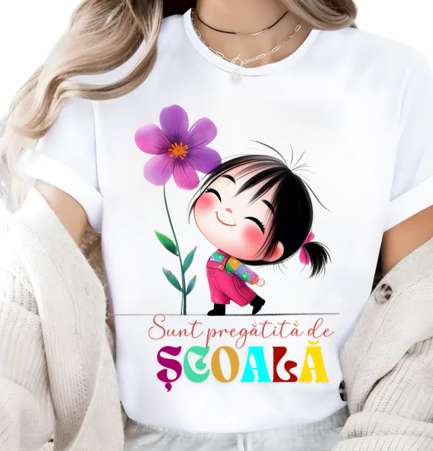 Tricou alb Back to school prima zi de scoala din bumbac