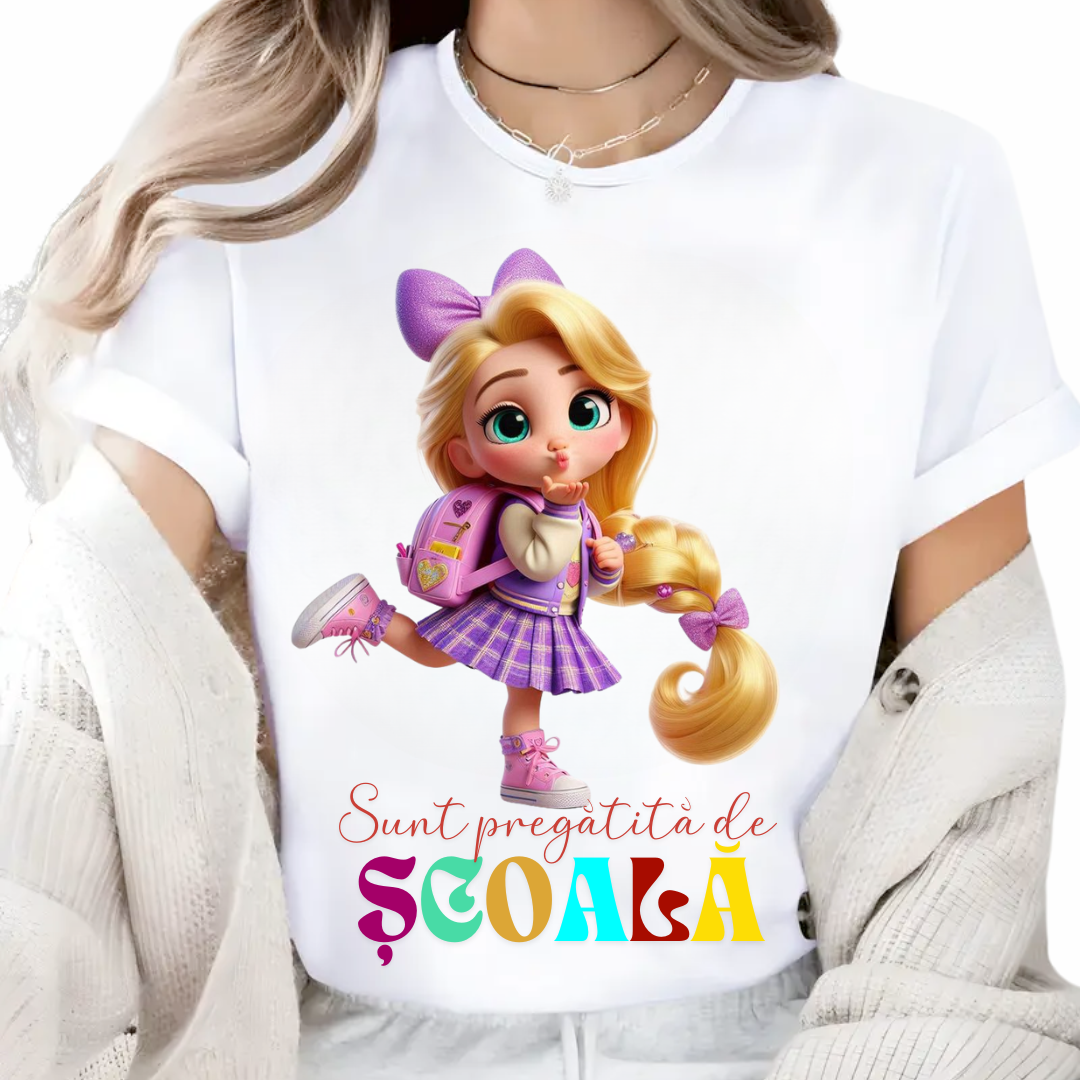 Tricou alb Back to school prima zi de scoala din bumbac