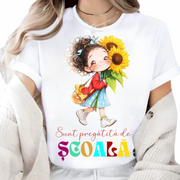 Tricou alb Back to school prima zi de scoala din bumbac