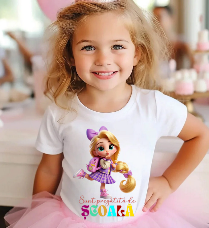 Tricou alb Back to school prima zi de scoala din bumbac