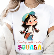 Tricou alb Back to school prima zi de scoala din bumbac