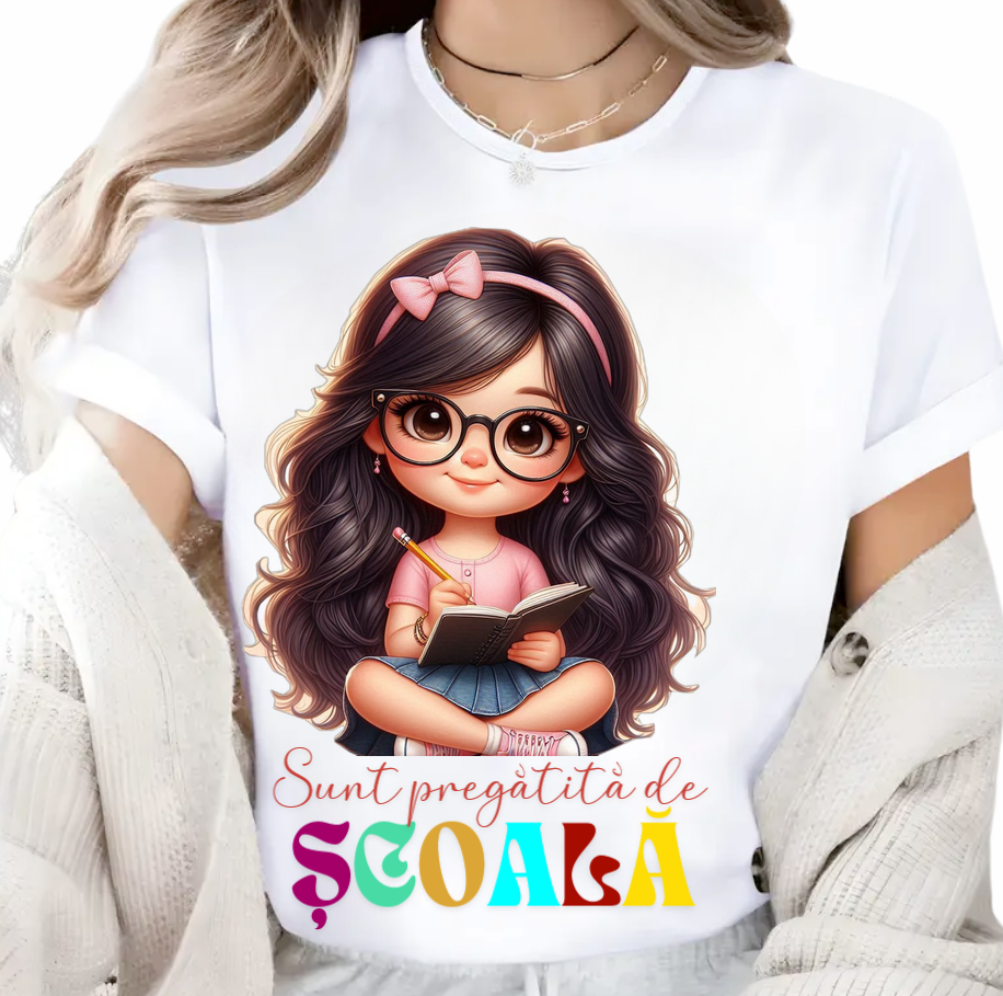 Tricou alb Back to school prima zi de scoala din bumbac