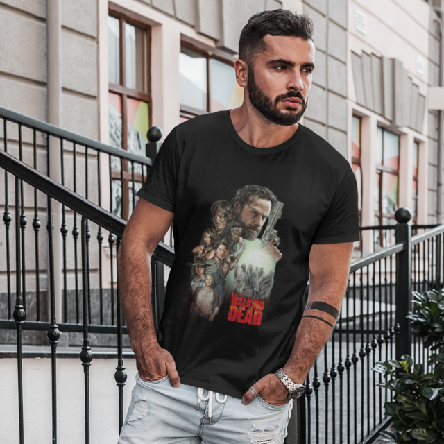 Tricou negru barbati personalizat cu poză Walking Dead