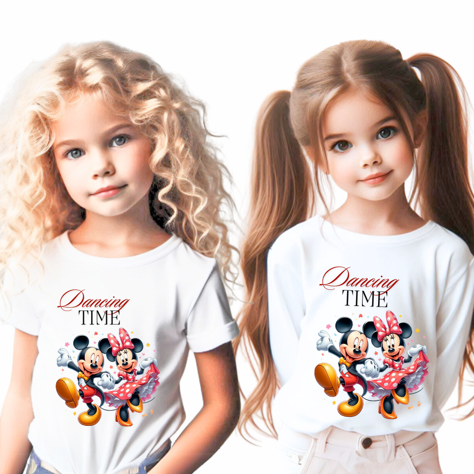 Tricou alb Clasa lui Minnie si Mickey Mouse dancing time din bumbac ABS116.11
