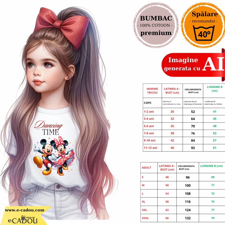 Tricou alb Clasa lui Minnie si Mickey Mouse dancing time din bumbac ABS116.11