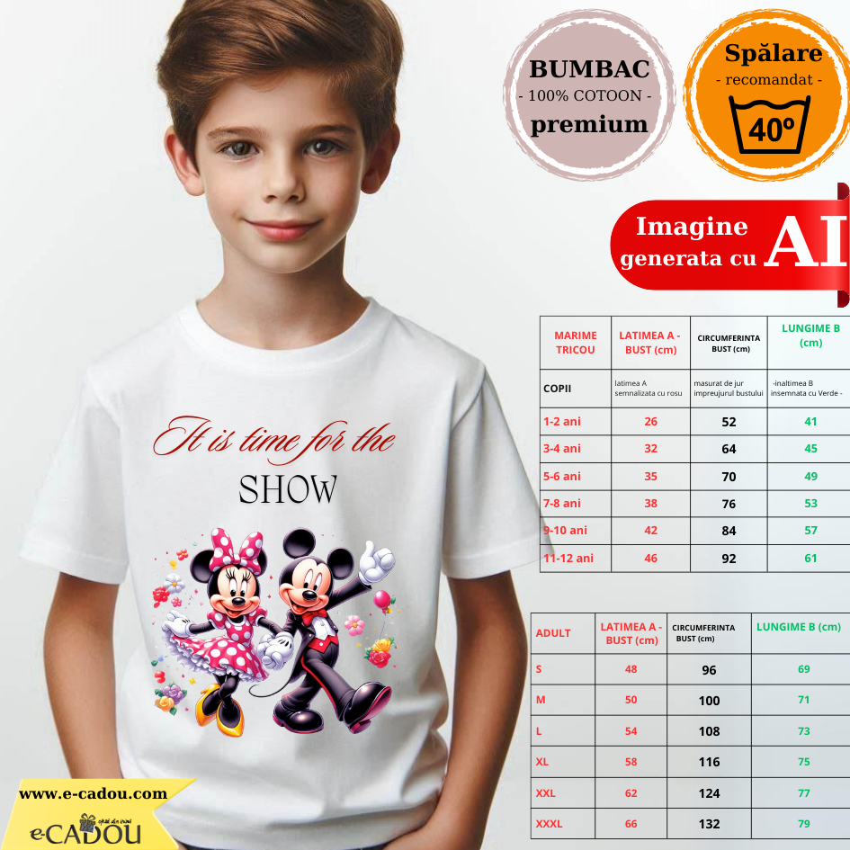 Tricou alb Clasa lui Minnie si Mickey Mouse  it is tim for show din bumbac ABS116.12
