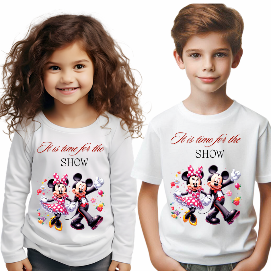 Tricou alb Clasa lui Minnie si Mickey Mouse  it is tim for show din bumbac ABS116.12