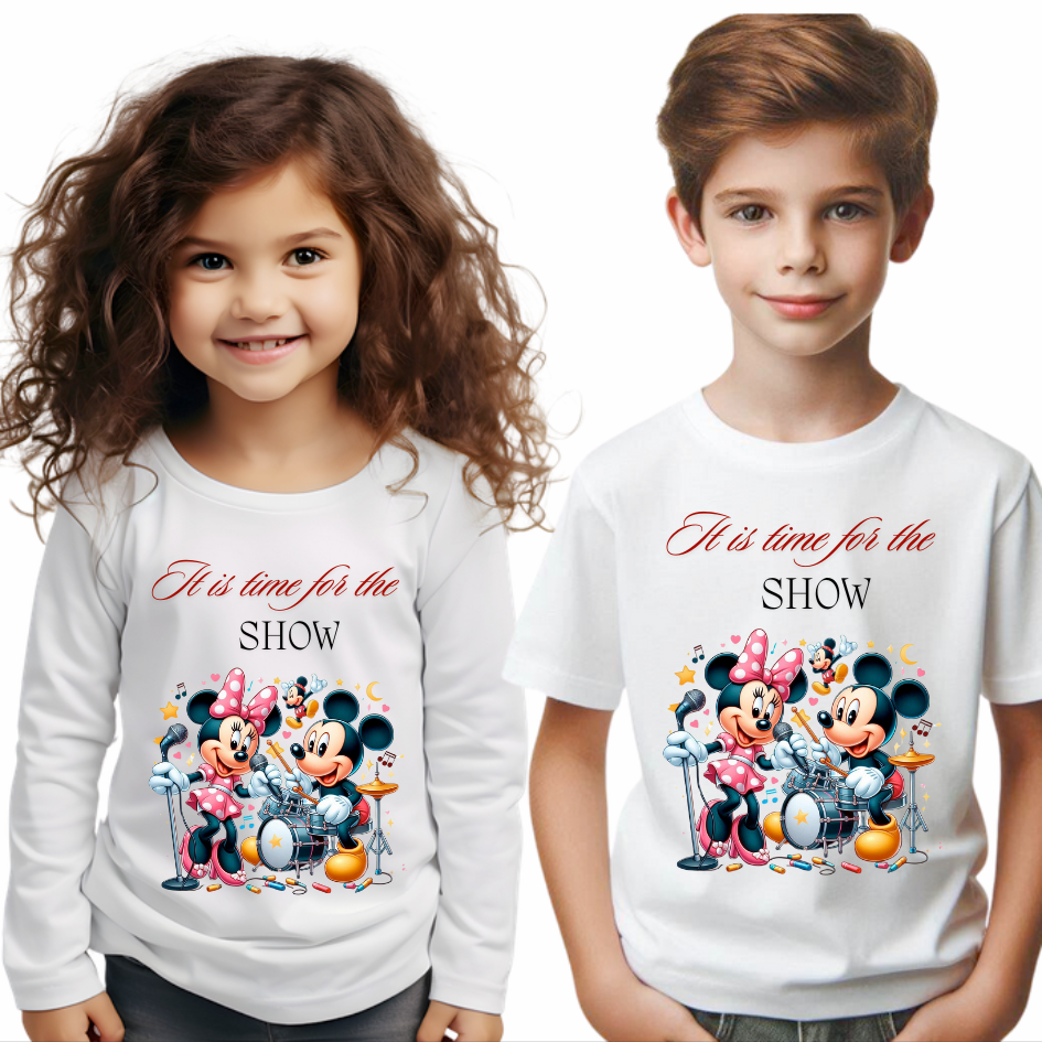 Tricou alb Clasa lui Minnie si Mickey Mouse  it is tim for show din bumbac ABS116.13