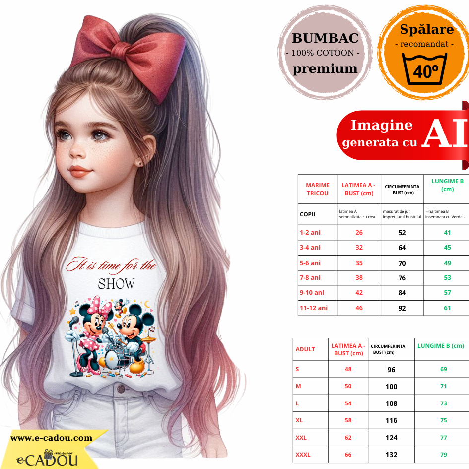 Tricou alb Clasa lui Minnie si Mickey Mouse  it is tim for show din bumbac ABS116.13