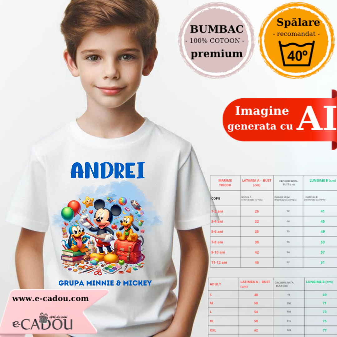 Tricou alb Clasa lui Minnie si Mickey Mouse la scoala din bumbac ABS116.2