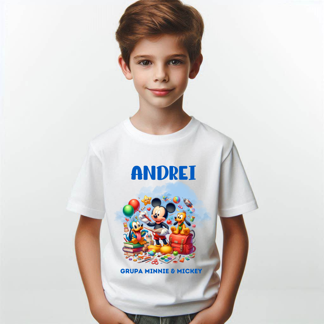 Tricou alb Clasa lui Minnie si Mickey Mouse la scoala din bumbac ABS116.2