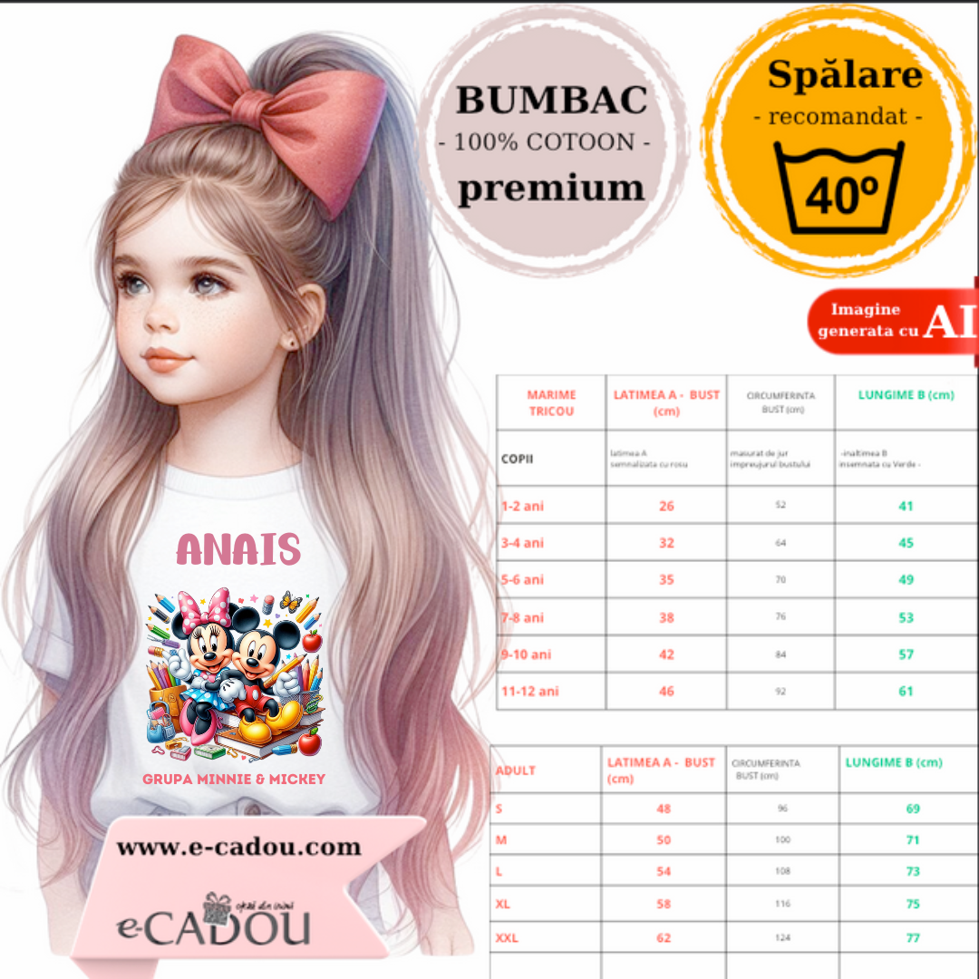 Tricou alb Clasa lui Minnie si Mickey Mouse la scoala din bumbac ABS116.3