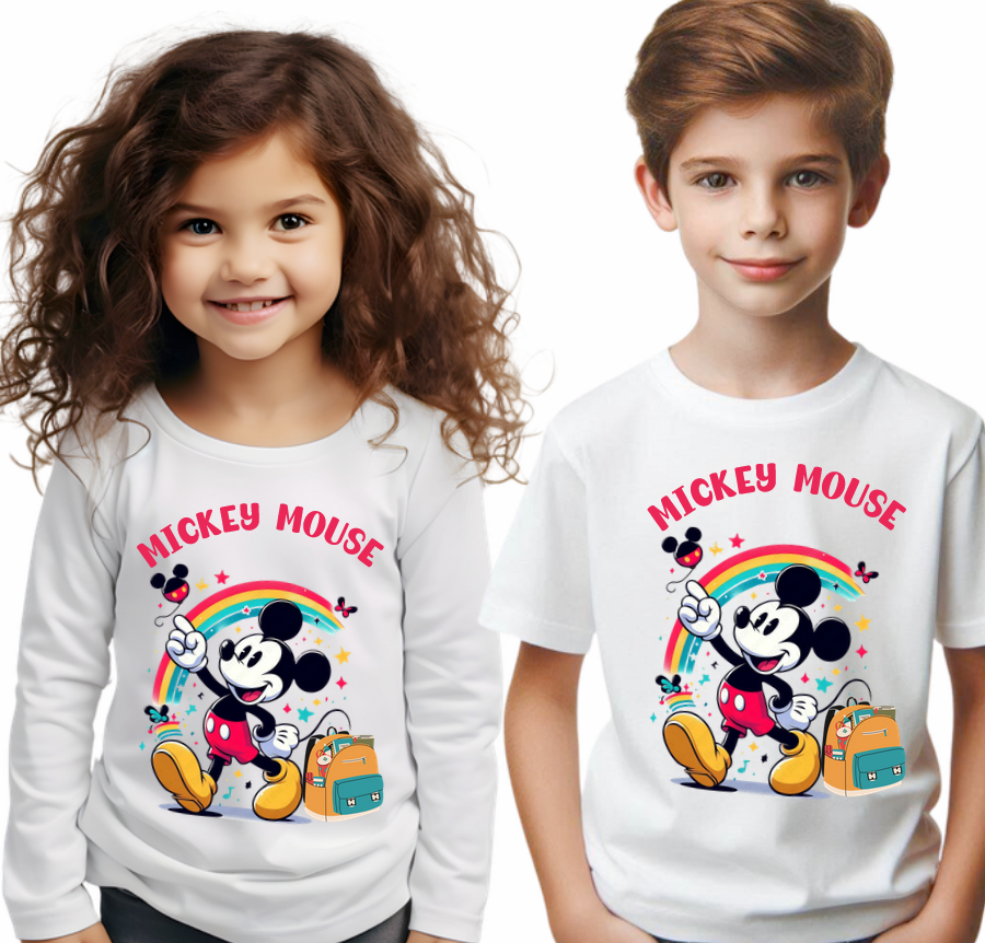 Tricou alb Clasa lui Minnie si Mickey Mouse la scoala din bumbac ABS116