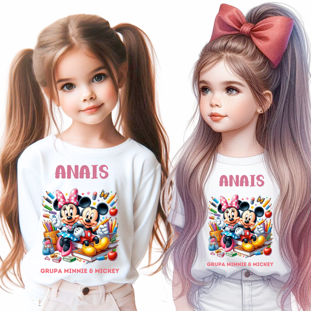 Tricou alb Clasa lui Minnie si Mickey Mouse la scoala din bumbac ABS116.3