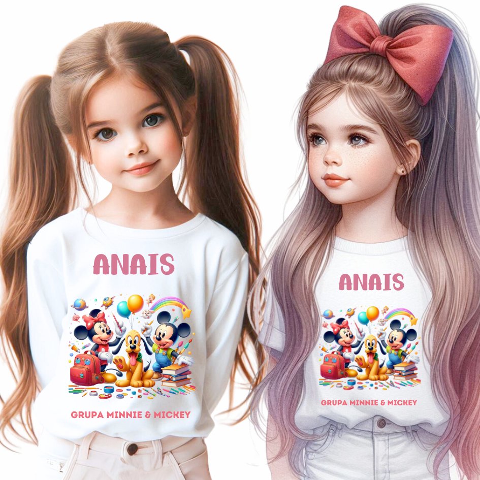 Tricou alb Clasa lui Minnie si Mickey Mouse la scoala din bumbac ABS116.4