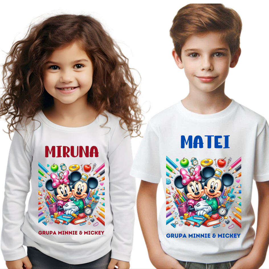 Tricou alb Clasa lui Minnie si Mickey Mouse la scoala din bumbac ABS116.5