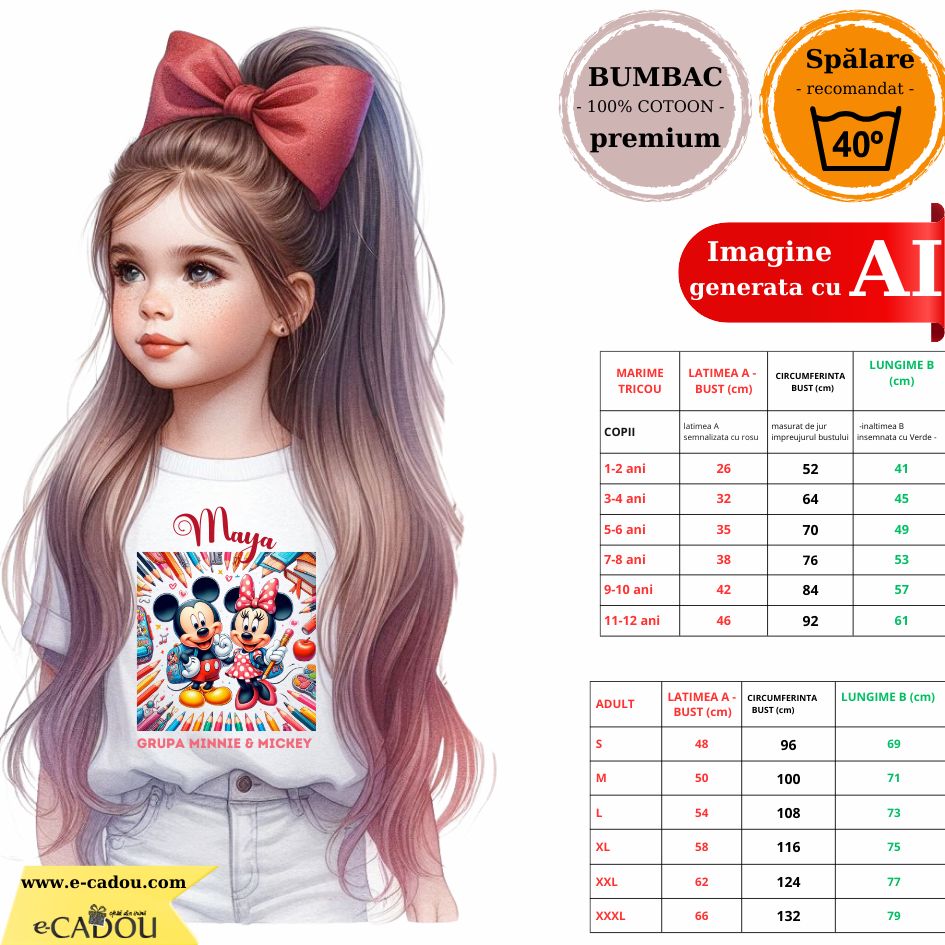 Tricou alb Clasa lui Minnie si Mickey Mouse la scoala din bumbac ABS116.6
